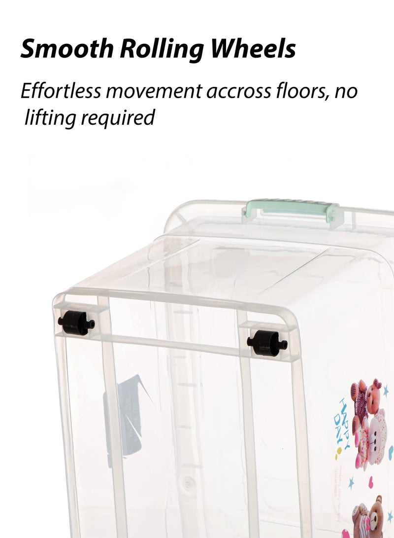 توشيونيكس صندوق تخزين بلاستيكي سعة 74 لترًا بغطاء وعجلات | منظم حاويات تخزين شفاف للملابس والألعاب والمطبخ وغرفة النوم والمنزل والمكتب | علبة تخزين قابلة للتكديس من البولي بروبيلين - موديل T113659 - Image 2